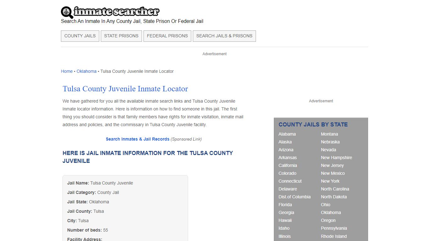 Tulsa County Juvenile Inmate Locator - Inmate Searcher