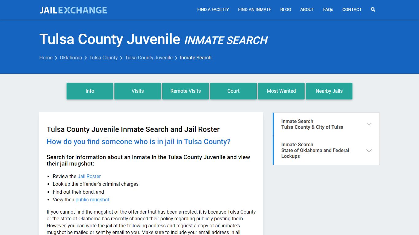 Tulsa County Juvenile Inmate Search - Jail Exchange